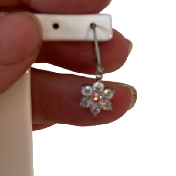 CRYSTAL dangling flower with pink center crystal earrings - Picture 2 of 7